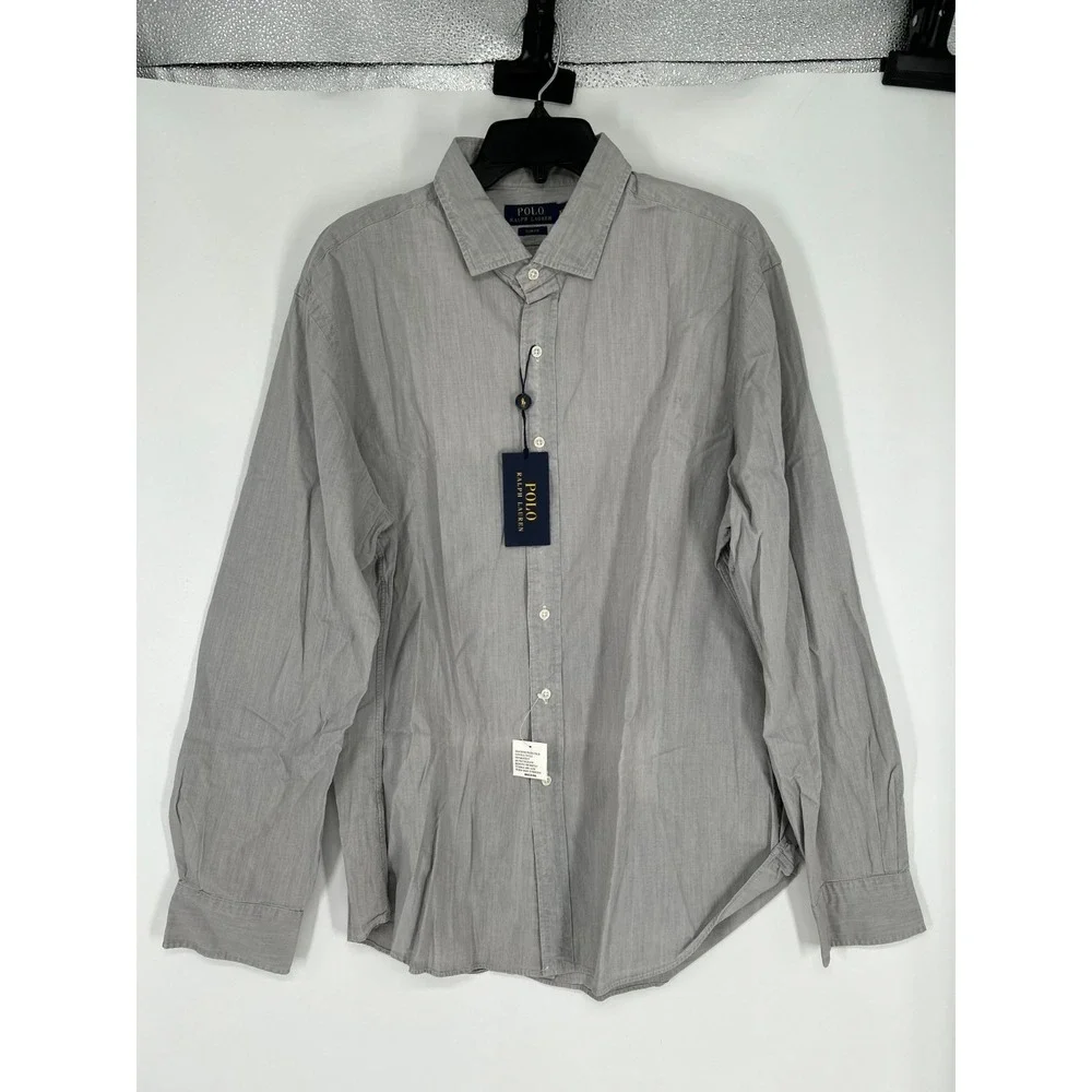 Polo Ralph Lauren Shirt 2XL Grey‎ Heather Poplin Slim Fit Long Sleeve Button Up